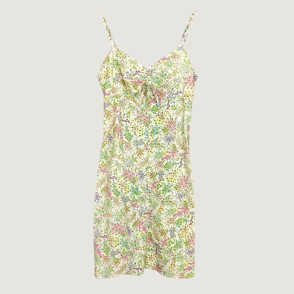 Y2K Vintage Pastel Floral Ruched Bust Babydoll Mini Dress Size 4 Dainty Coquette